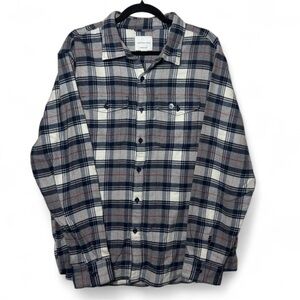 American Eagle XL Plaid Flannel Shirt Blue Gray White 100% Cotton